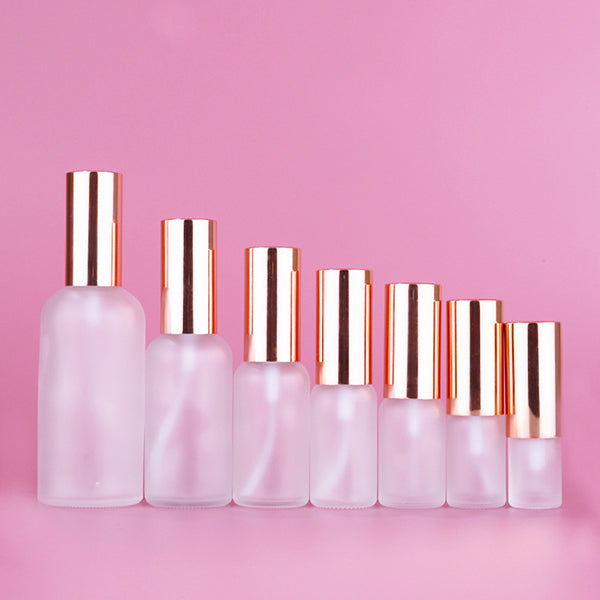 50pcs Glass Spray Bottle Clear Frosted Rosepink Metal Cap Perfume/Toner/Hydrolat Water Makeup Sprayer Travel Skincare Refill