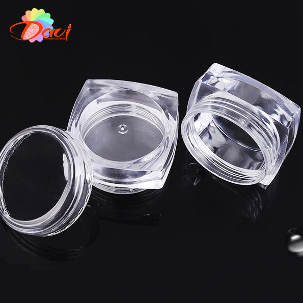 50pcs plastic clear refillable bottles transparent small square bottle with lid jars nail container for cream/liquid storage