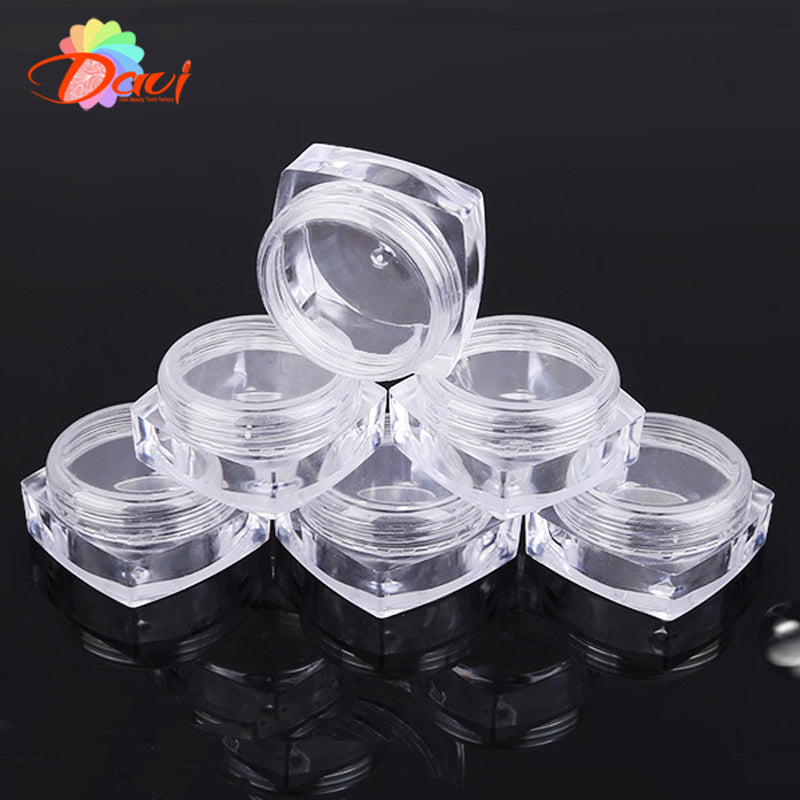 50pcs plastic clear refillable bottles transparent small square bottle with lid jars nail container for cream/liquid storage