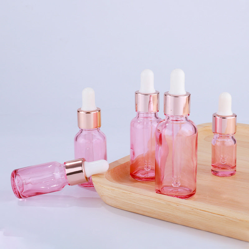 5ml-100ml Rose-Gold Cap Pink Glass Dropper Bottles Pipette For Essence Massage Facial Oil Serum Gel Refillable Container