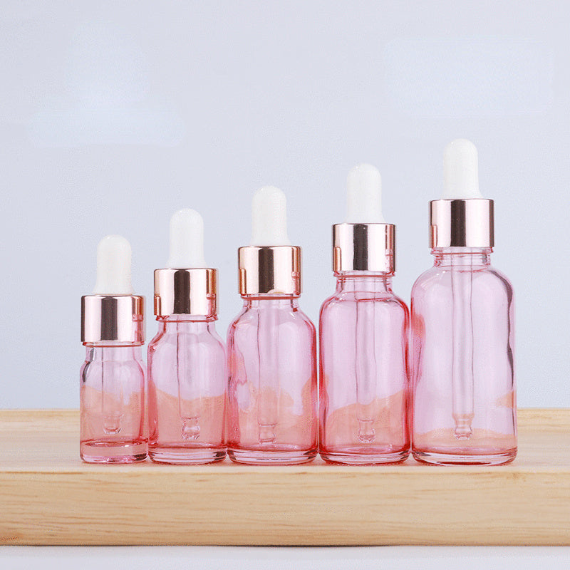 5ml-100ml Rose-Gold Cap Pink Glass Dropper Bottles Pipette For Essence Massage Facial Oil Serum Gel Refillable Container
