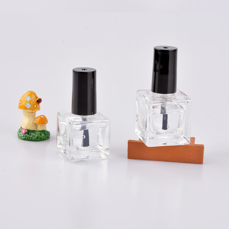 8/10ML Empty Cube Clear Glass Bottle Nail Gel Matt/Mirror Black Cap w/Brush Filling Polish/Glue/Sealing/Basic Oils Packing