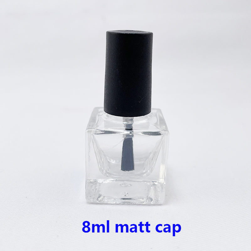 8/10ML Empty Cube Clear Glass Bottle Nail Gel Matt/Mirror Black Cap w/Brush Filling Polish/Glue/Sealing/Basic Oils Packing