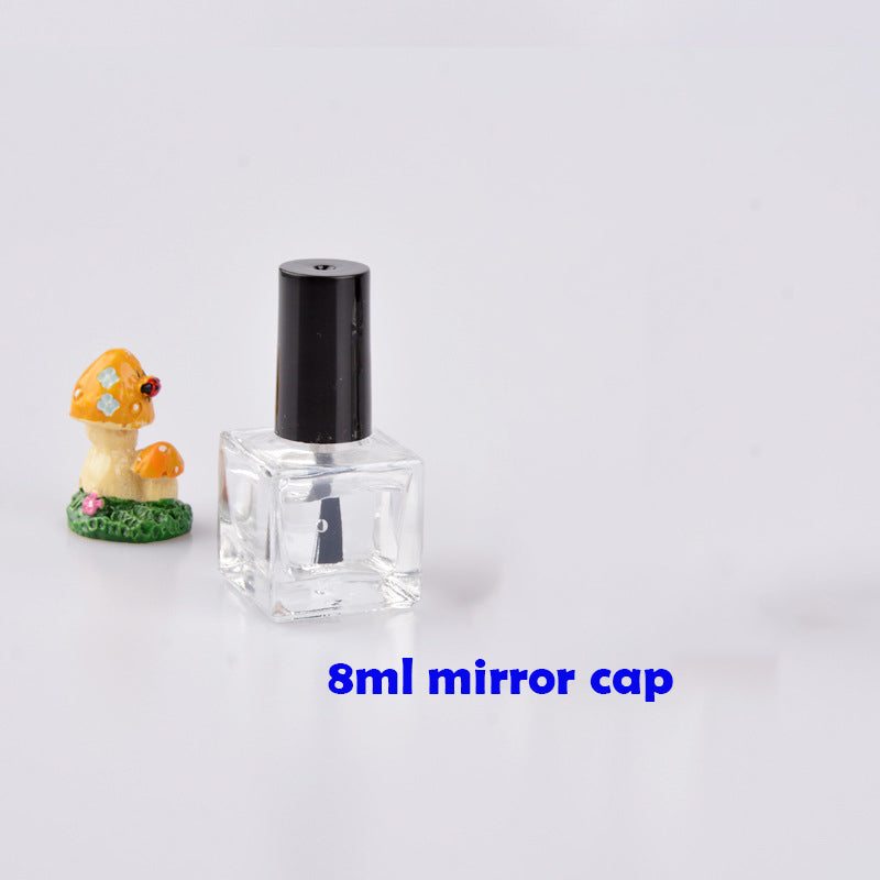 8/10ML Empty Cube Clear Glass Bottle Nail Gel Matt/Mirror Black Cap w/Brush Filling Polish/Glue/Sealing/Basic Oils Packing