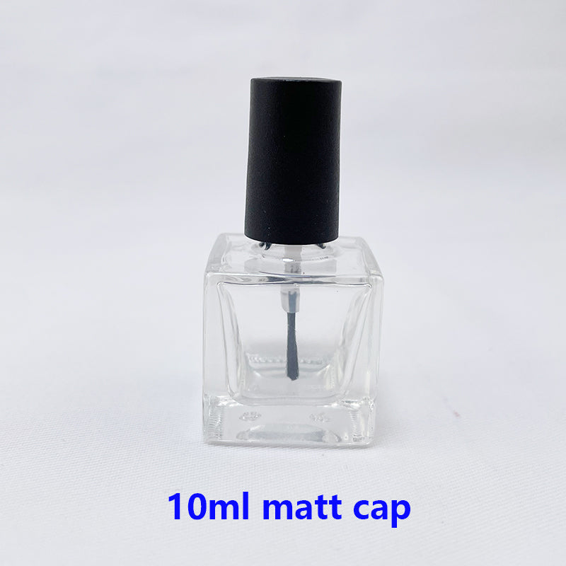 8/10ML Empty Cube Clear Glass Bottle Nail Gel Matt/Mirror Black Cap w/Brush Filling Polish/Glue/Sealing/Basic Oils Packing