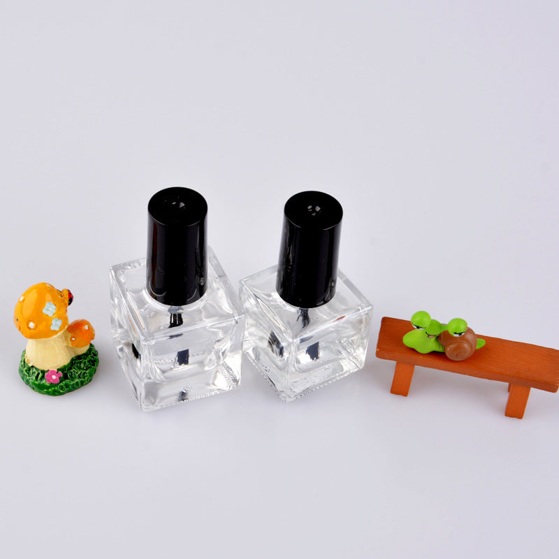 8/10ML Empty Cube Clear Glass Bottle Nail Gel Matt/Mirror Black Cap w/Brush Filling Polish/Glue/Sealing/Basic Oils Packing