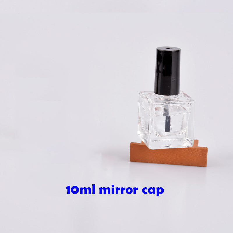 8/10ML Empty Cube Clear Glass Bottle Nail Gel Matt/Mirror Black Cap w/Brush Filling Polish/Glue/Sealing/Basic Oils Packing