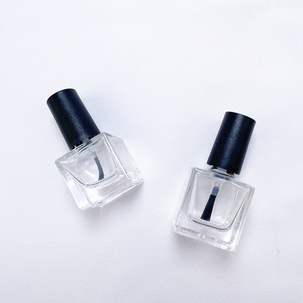 8/10ML Empty Cube Clear Glass Bottle Nail Gel Matt/Mirror Black Cap w/Brush Filling Polish/Glue/Sealing/Basic Oils Packing