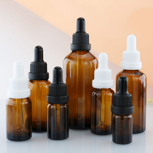 10pcs/lot Amber Glass Dropper Bottle Black/White Security Cap Essence/Massage/Herbal Oil Serum Aromatherapy Eye Gel Pipette Refill