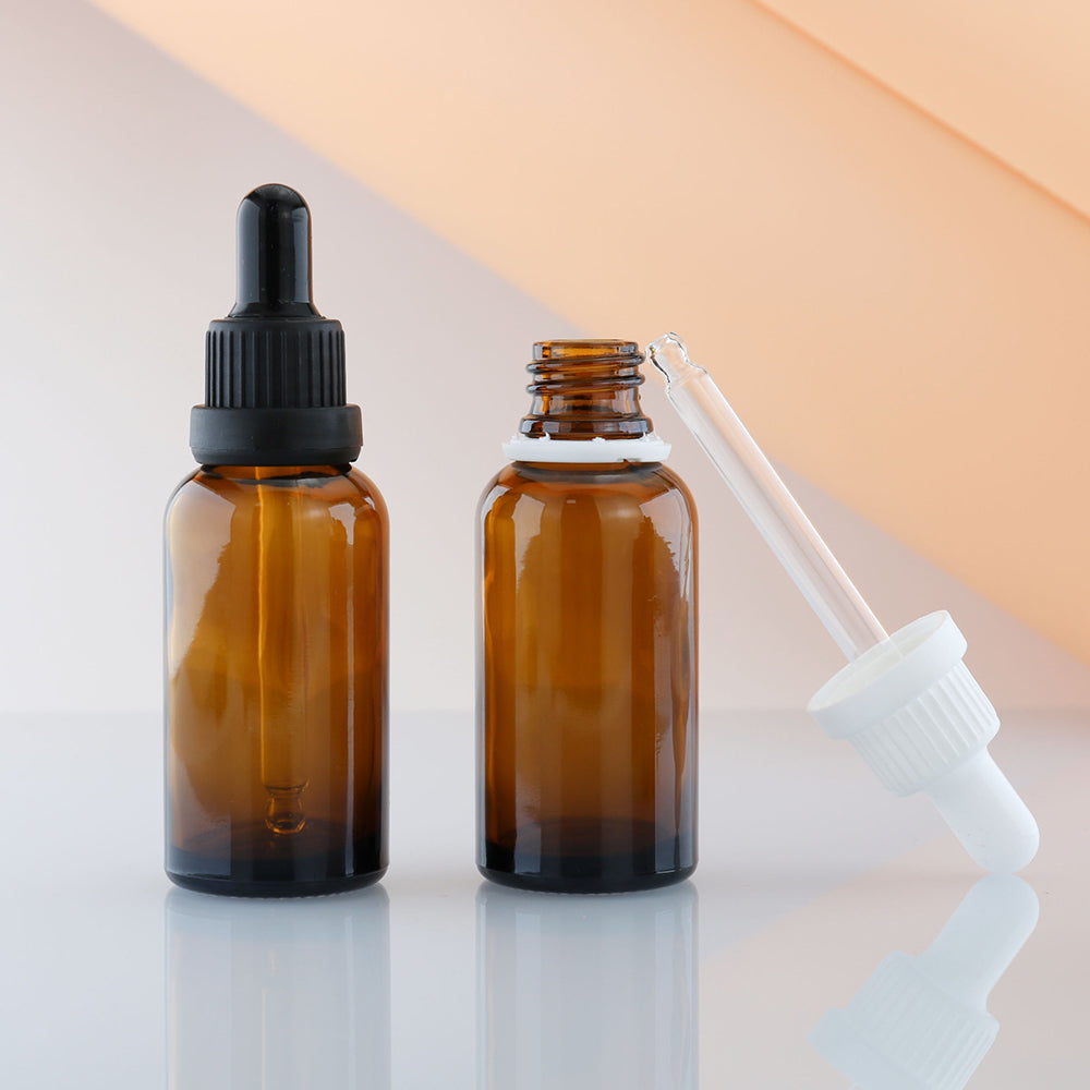 10pcs/lot Amber Glass Dropper Bottle Black/White Security Cap Essence/Massage/Herbal Oil Serum Aromatherapy Eye Gel Pipette Refill