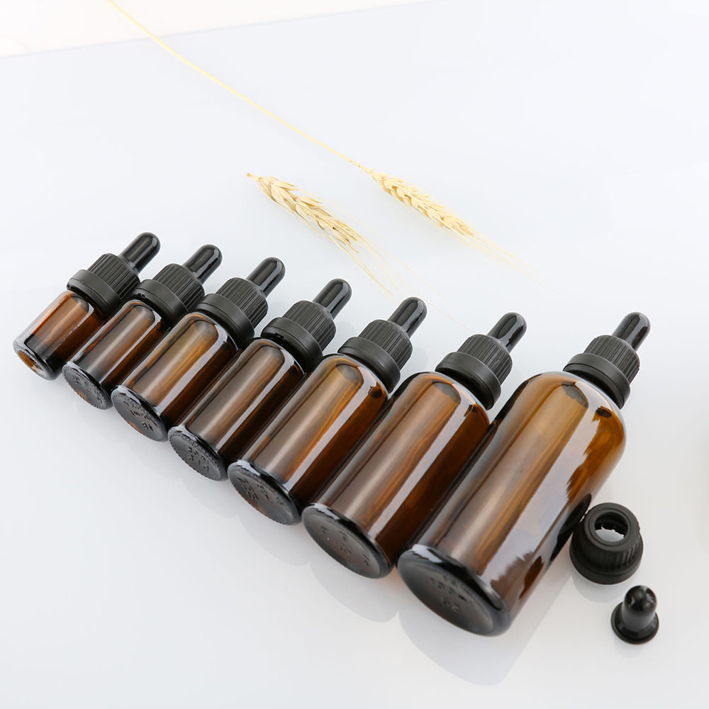 10pcs/lot Amber Glass Dropper Bottle Black/White Security Cap Essence/Massage/Herbal Oil Serum Aromatherapy Eye Gel Pipette Refill