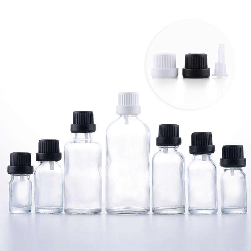 Big Head Clear Glass Bottle Drop  White Black Cap Aromatherapy Liquid For Essence/Serum Basic Massage Oil Refill Skincare DIY
