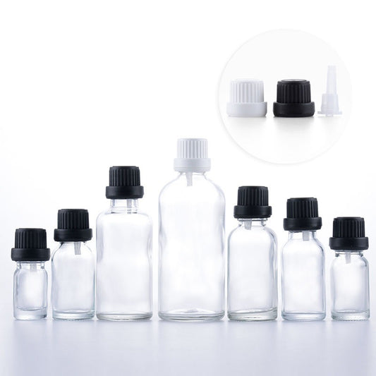 Big Head Clear Glass Bottle Drop  White Black Cap Aromatherapy Liquid For Essence/Serum Basic Massage Oil Refill Skincare DIY