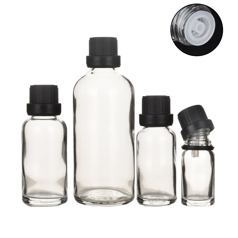 Big Head Clear Glass Bottle Drop  White Black Cap Aromatherapy Liquid For Essence/Serum Basic Massage Oil Refill Skincare DIY