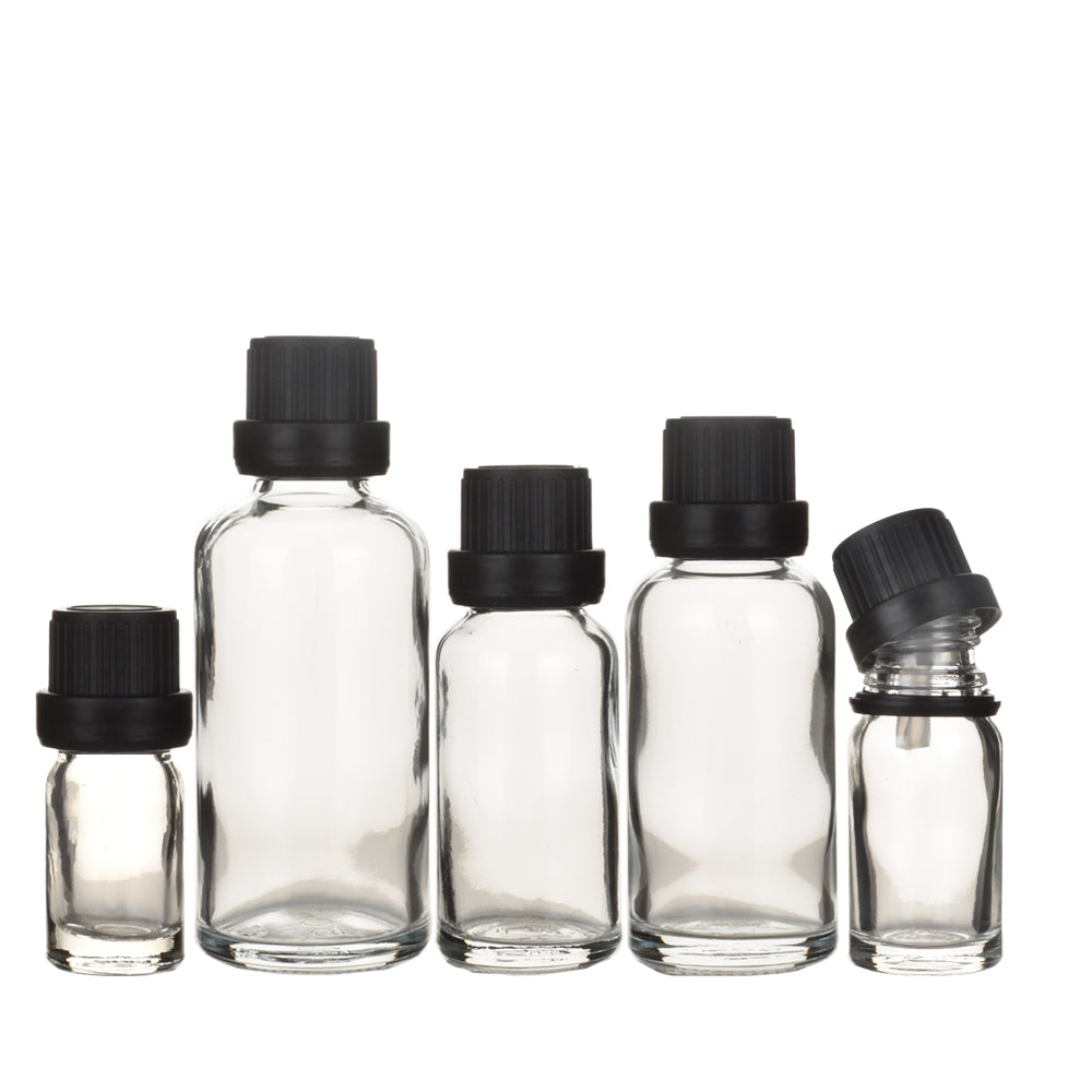 Big Head Clear Glass Bottle Drop  White Black Cap Aromatherapy Liquid For Essence/Serum Basic Massage Oil Refill Skincare DIY