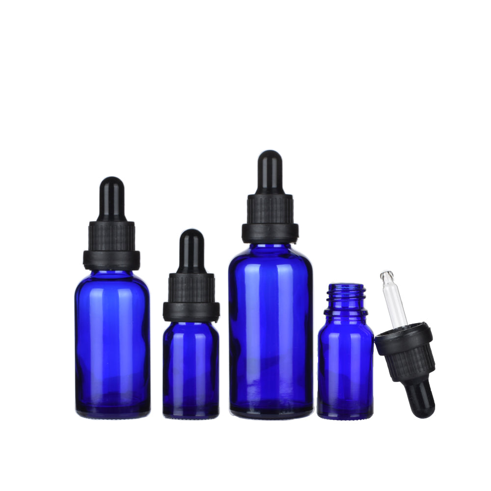 Blue Glass Dropper Bottle Black/White Security Cap Refill DIY Essence Basic Massage Herbal Face Body Oils Serum Perfume Skincare