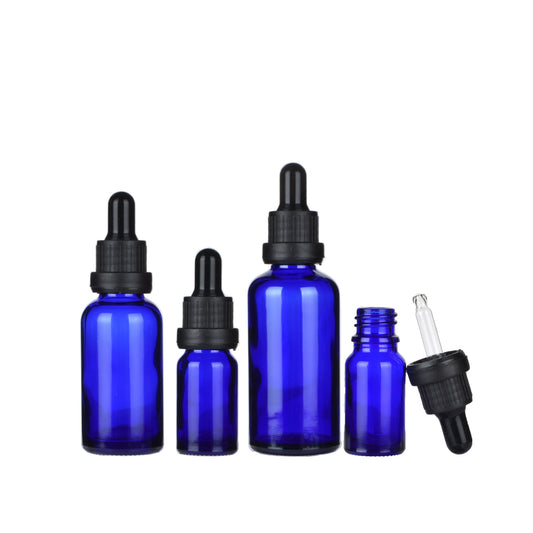 Blue Glass Dropper Bottle Black/White Security Cap Refill DIY Essence Basic Massage Herbal Face Body Oils Serum Perfume Skincare