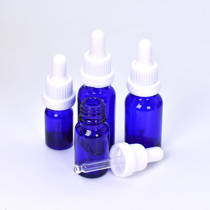 Blue Glass Dropper Bottle Black/White Security Cap Refill DIY Essence Basic Massage Herbal Face Body Oils Serum Perfume Skincare