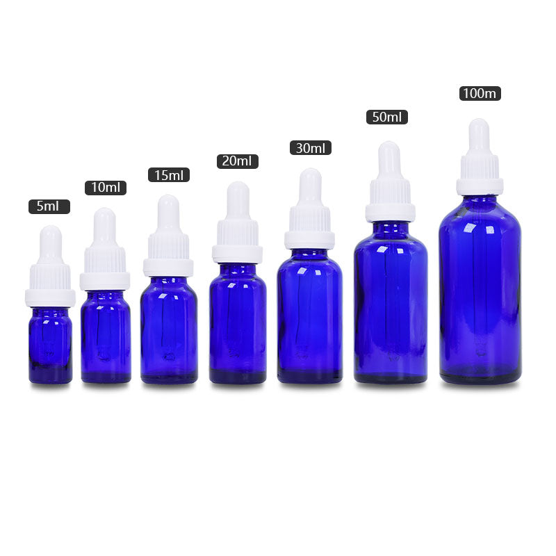 Blue Glass Dropper Bottle Black/White Security Cap Refill DIY Essence Basic Massage Herbal Face Body Oils Serum Perfume Skincare