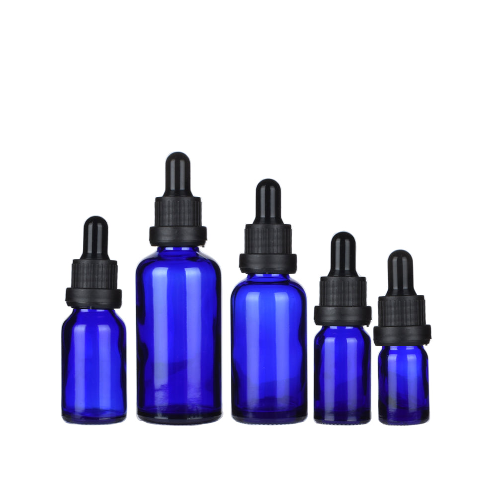 Blue Glass Dropper Bottle Black/White Security Cap Refill DIY Essence Basic Massage Herbal Face Body Oils Serum Perfume Skincare
