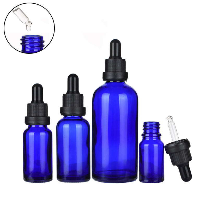 Blue Glass Dropper Bottle Black/White Security Cap Refill DIY Essence Basic Massage Herbal Face Body Oils Serum Perfume Skincare