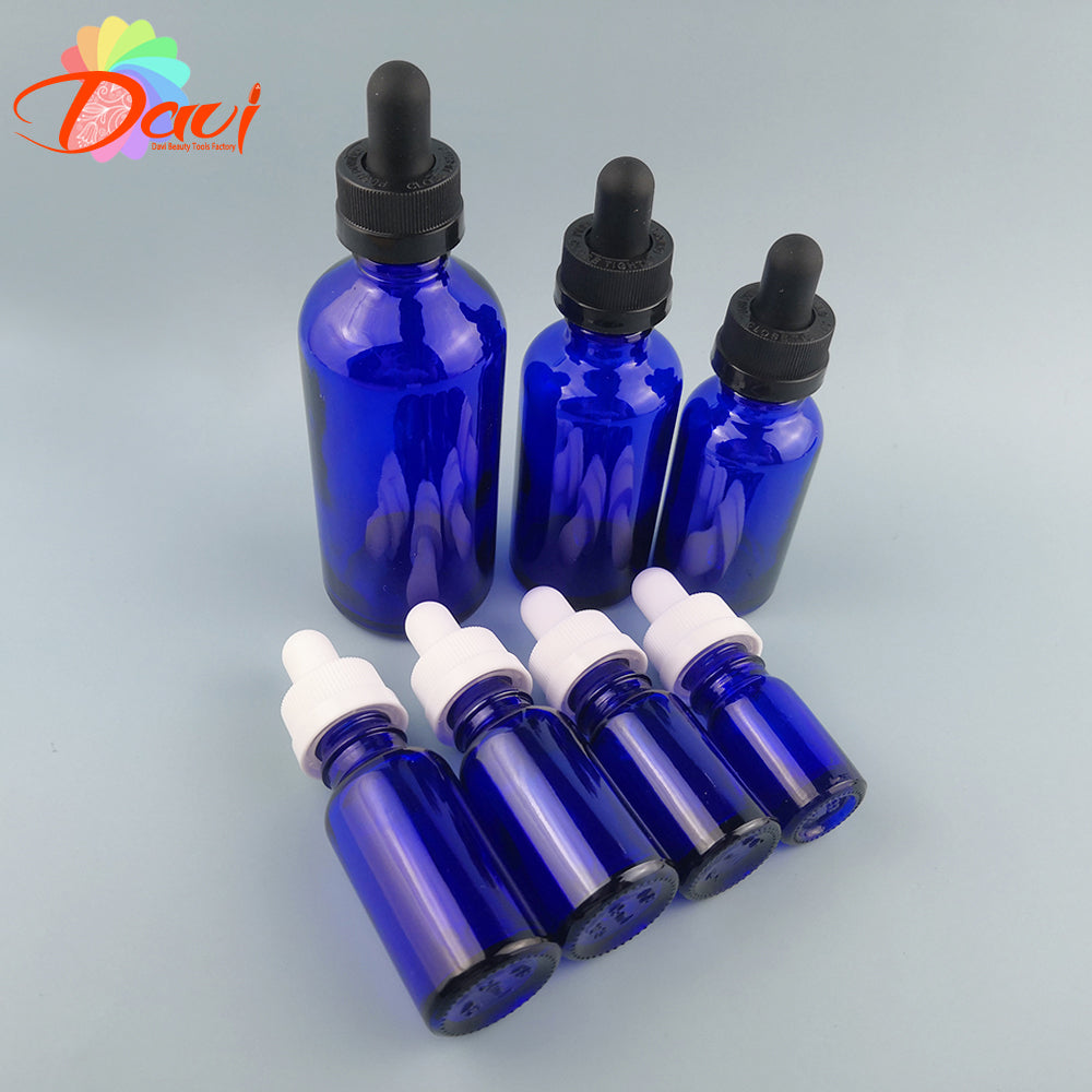 Double Security Children safe Press-Open Blue Glass Dropper Pipette Bottle Hydolat Essence Serun Oils Perfume Refill Recycle