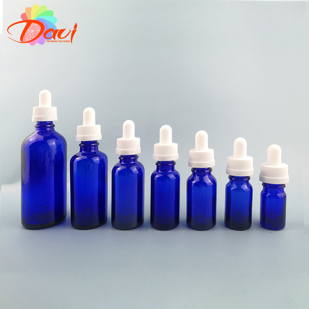 Double Security Children safe Press-Open Blue Glass Dropper Pipette Bottle Hydolat Essence Serun Oils Perfume Refill Recycle