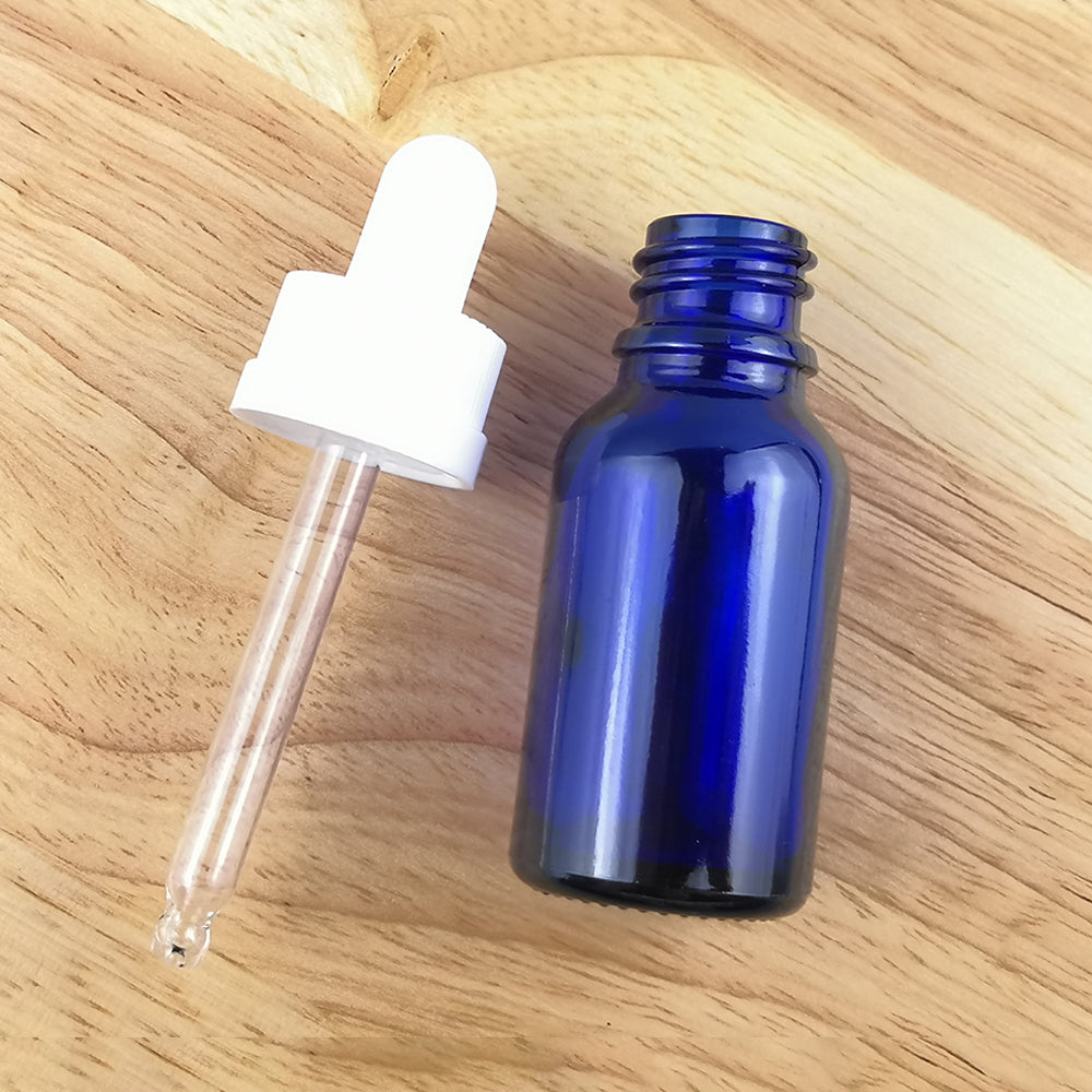 Double Security Children safe Press-Open Blue Glass Dropper Pipette Bottle Hydolat Essence Serun Oils Perfume Refill Recycle