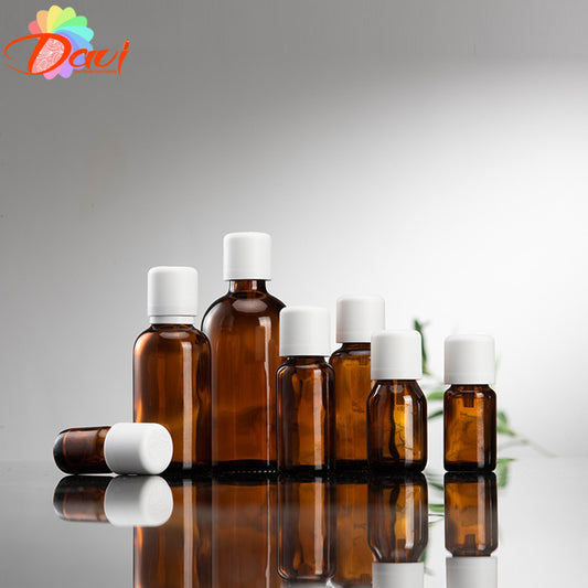 Drop Amber Glass Bottle Double Children Safety Cap Press Open Refill Essence Basic Massage Herbal Body Oil Perfume Leakproof