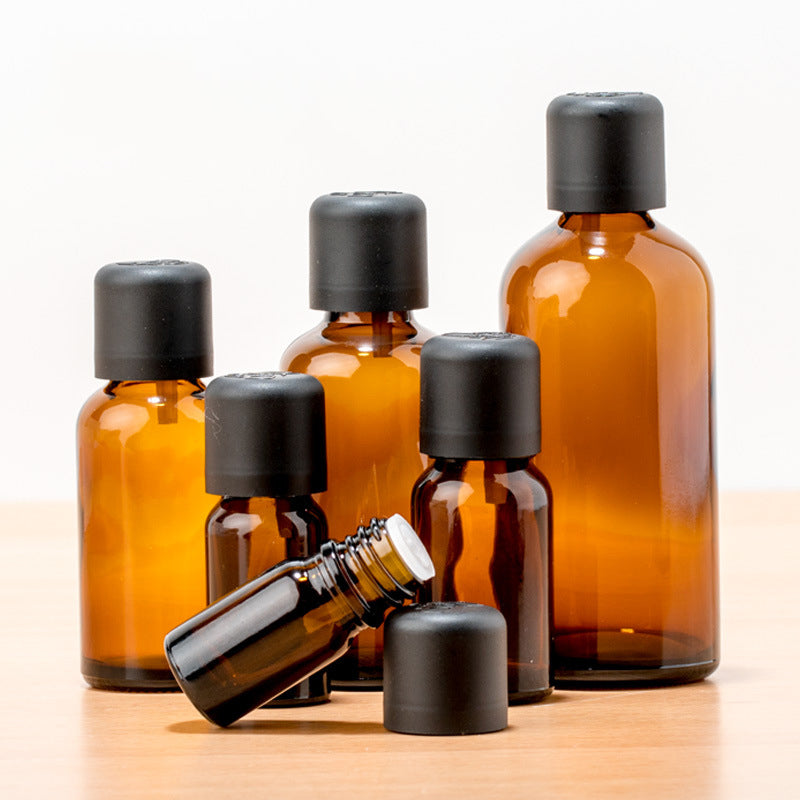 Drop Amber Glass Bottle Double Children Safety Cap Press Open Refill Essence Basic Massage Herbal Body Oil Perfume Leakproof