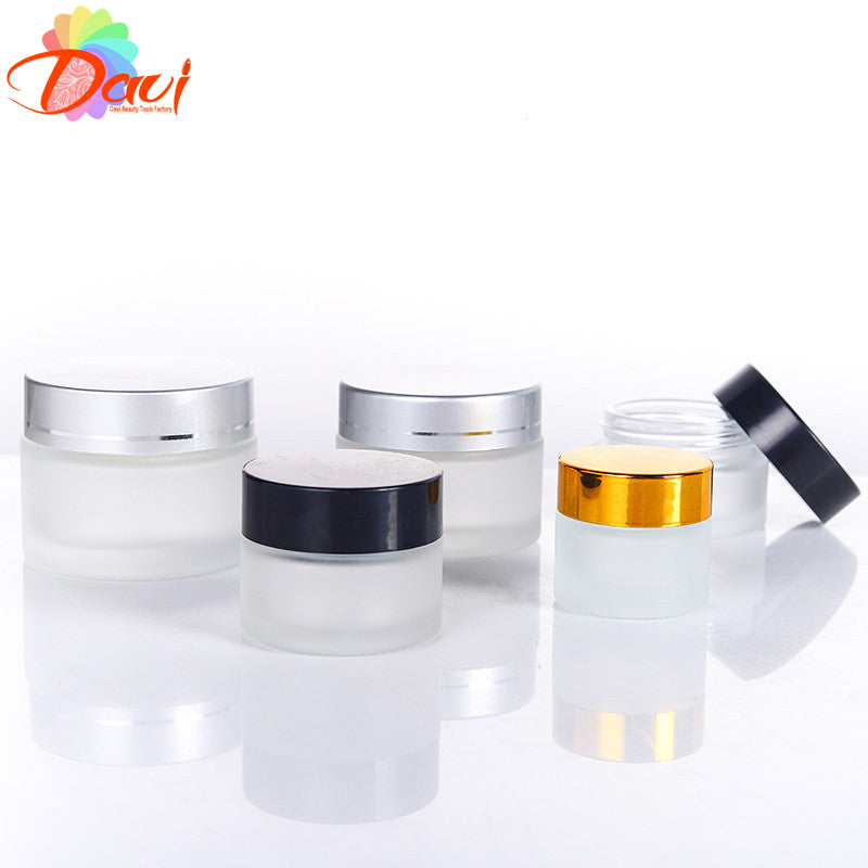 Frosted Glass Cream Jar Black/Silver/Golden Metal Lid Cosmetic Face/Handcream Mask Lotion Gel Pots Refillable Bottle Skincare