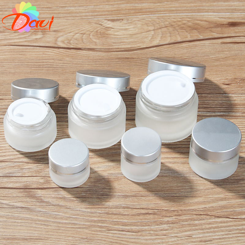 Frosted Glass Cream Jar Black/Silver/Golden Metal Lid Cosmetic Face/Handcream Mask Lotion Gel Pots Refillable Bottle Skincare