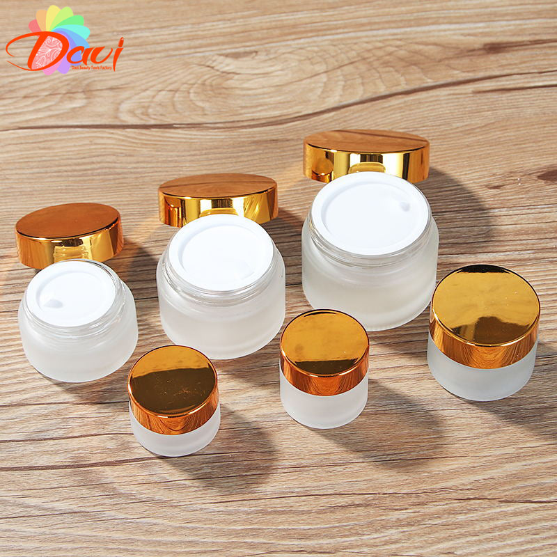 Frosted Glass Cream Jar Black/Silver/Golden Metal Lid Cosmetic Face/Handcream Mask Lotion Gel Pots Refillable Bottle Skincare