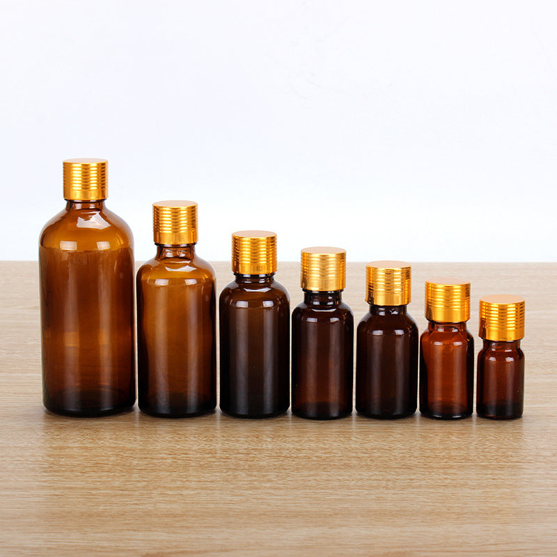 Glass Oil Bottle W/Golden Aluminium Screw Cover/Cap For Essence Oils/Serum Sealing Up Hair Skincare Cosmetics Packaging