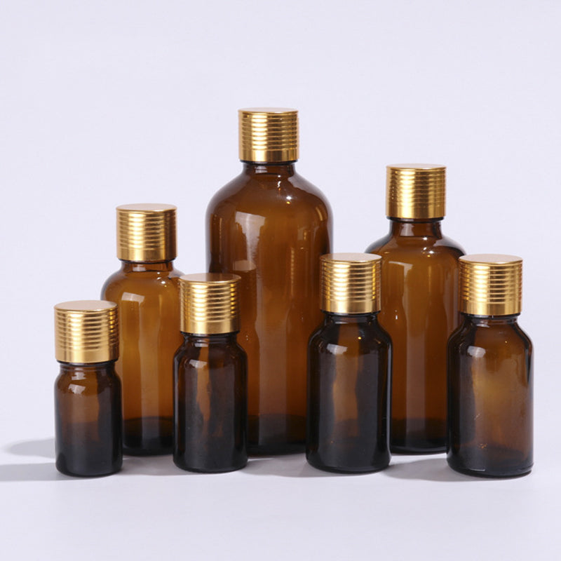 Glass Oil Bottle W/Golden Aluminium Screw Cover/Cap For Essence Oils/Serum Sealing Up Hair Skincare Cosmetics Packaging