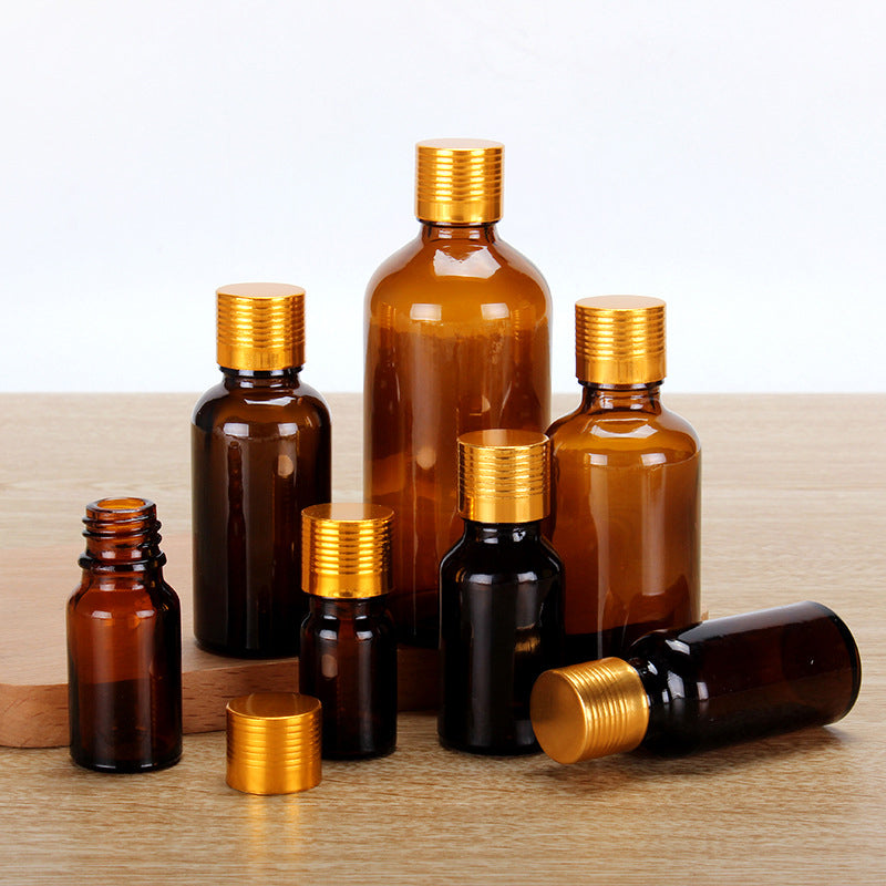 Glass Oil Bottle W/Golden Aluminium Screw Cover/Cap For Essence Oils/Serum Sealing Up Hair Skincare Cosmetics Packaging