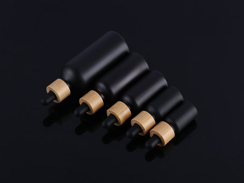 Matt Black Glass Dropper Bottle Natural Bamboo Cap Avoid Light preservation Refill Essence Massage Face Oil Aromatherapy Liquid