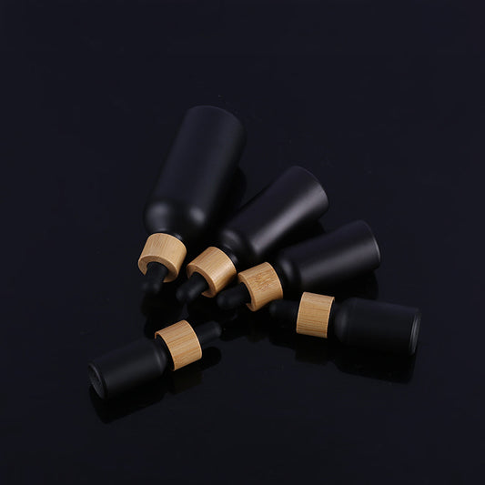 Matt Black Glass Dropper Bottle Natural Bamboo Cap Avoid Light preservation Refill Essence Massage Face Oil Aromatherapy Liquid