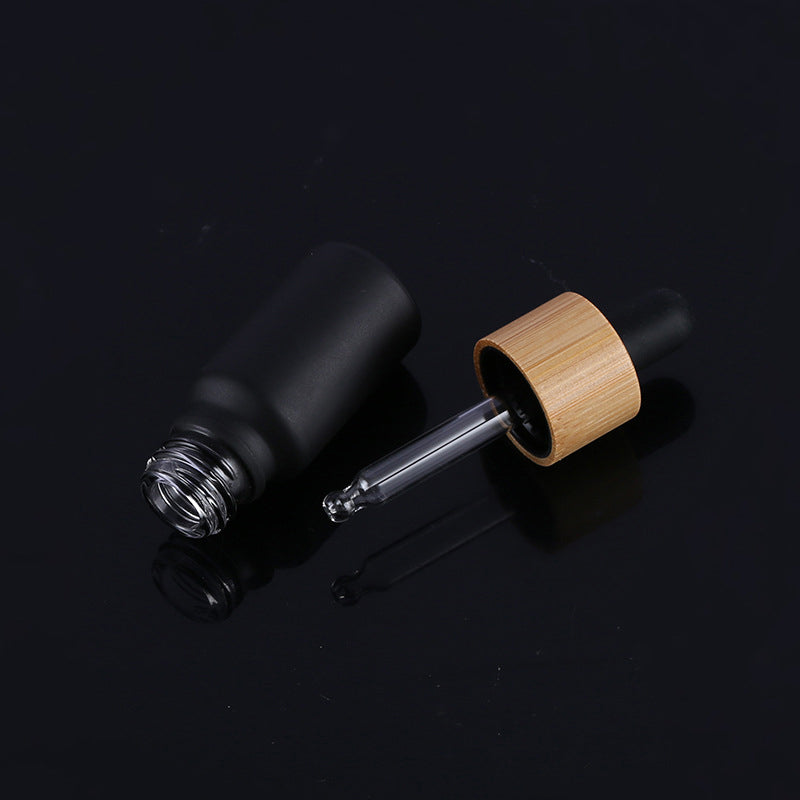 Matt Black Glass Dropper Bottle Natural Bamboo Cap Avoid Light preservation Refill Essence Massage Face Oil Aromatherapy Liquid