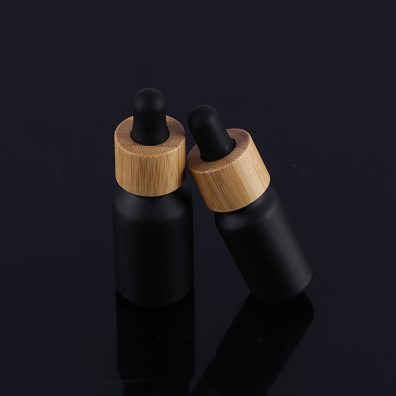 Matt Black Glass Dropper Bottle Natural Bamboo Cap Avoid Light preservation Refill Essence Massage Face Oil Aromatherapy Liquid