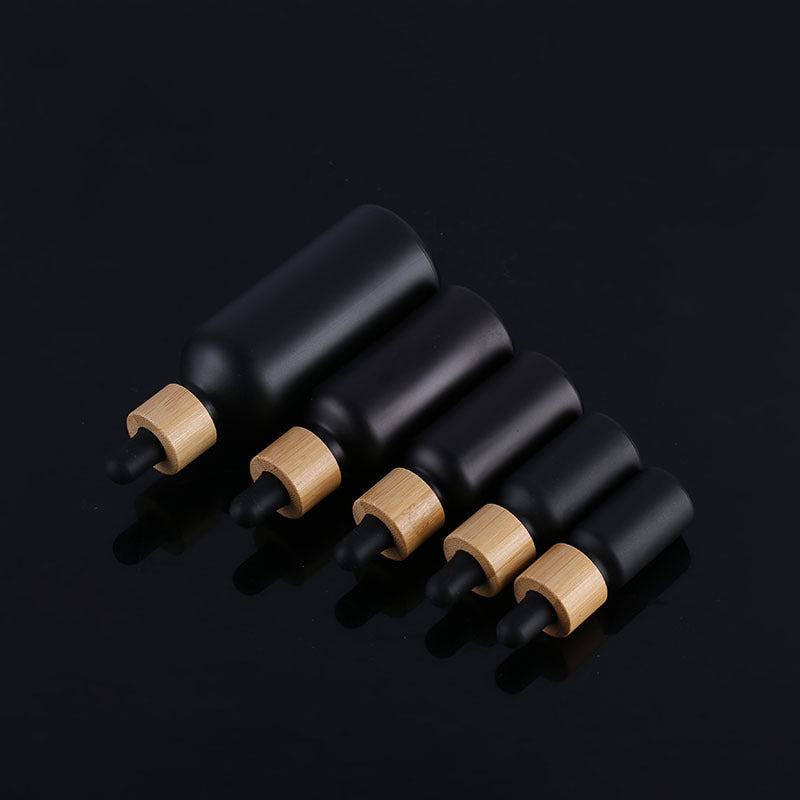 Matt Black Glass Dropper Bottle Natural Bamboo Cap Avoid Light preservation Refill Essence Massage Face Oil Aromatherapy Liquid