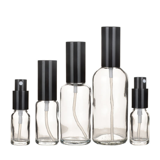 Mirror Black Metal Cap Glass Spray Bottle Clear Frosted Perfume/Toner/Hydrolat Water Makeup Sprayer Travel Skincare Refill