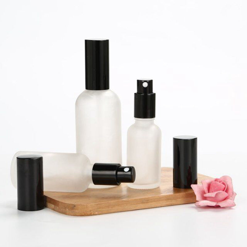 Mirror Black Metal Cap Glass Spray Bottle Clear Frosted Perfume/Toner/Hydrolat Water Makeup Sprayer Travel Skincare Refill