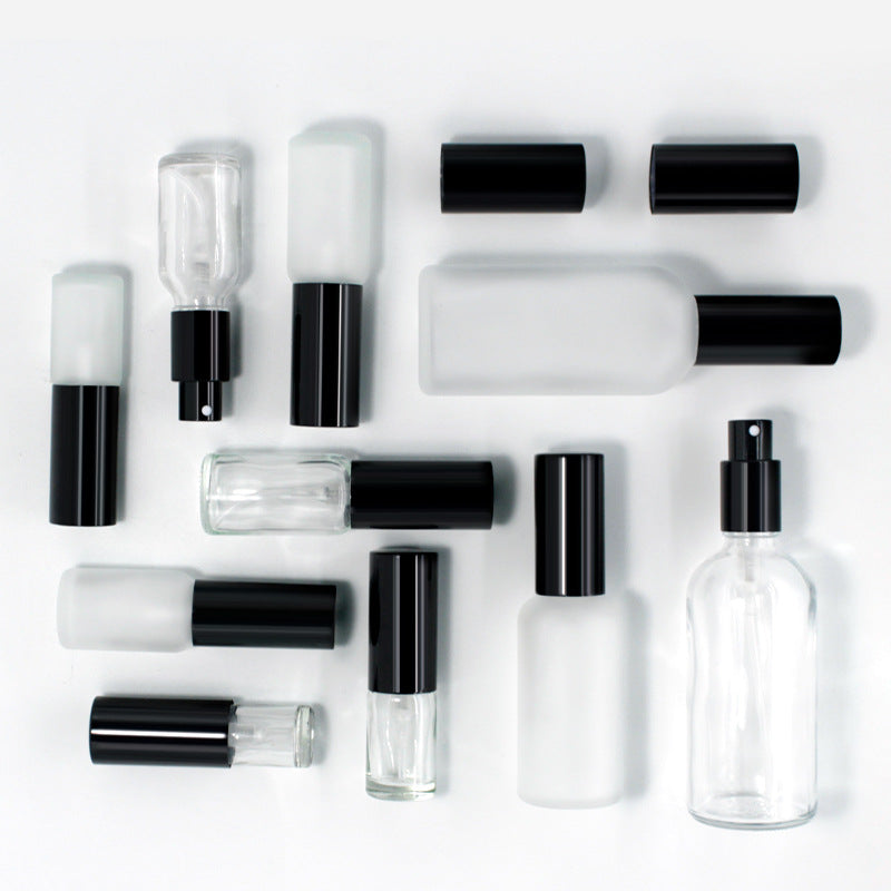 Mirror Black Metal Cap Glass Spray Bottle Clear Frosted Perfume/Toner/Hydrolat Water Makeup Sprayer Travel Skincare Refill