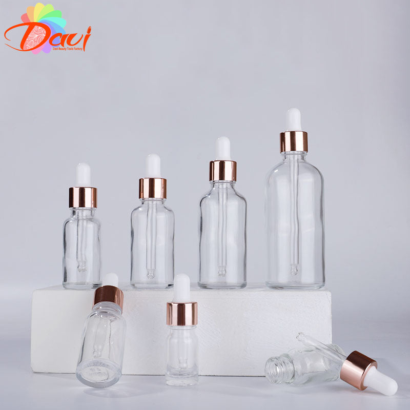 Rose-Golden  Refillable Dropper Bottle Frosted essential oil Glass Aromatherapy Liquid 5-100ml Drop for massage Pipette Bottles