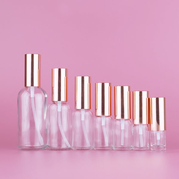 Rosepink Metal Cap Glass Spray Bottle Clear Frosted Pink Perfume/Toner/Hydrolat Water Makeup Sprayer Travel Skincare Refill